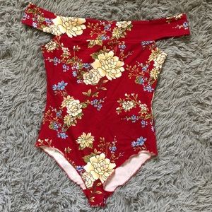 Red, Floral Bodysuit